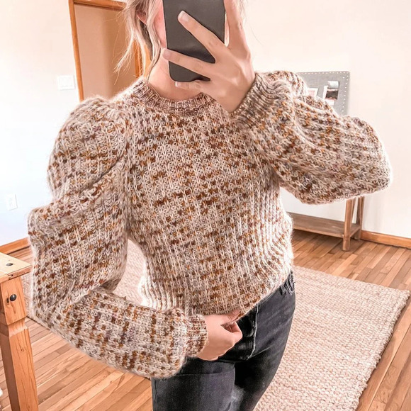 Ulla Johnson Sweaters - Ulla Johnson Rosina Colorful Puff Sleeve Crew Neck Alpaca Blend Knit Sweater M/L